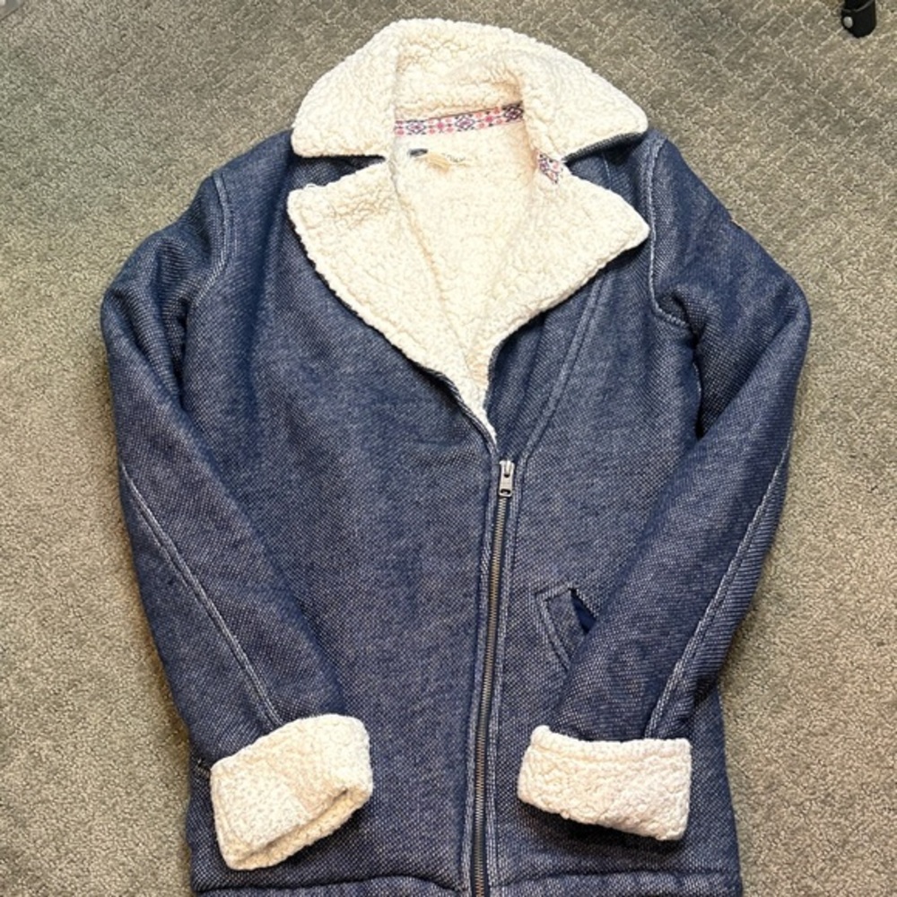 Roxy Denim Blue Teddy Jacket with Cream Sherpa Shearling Interior